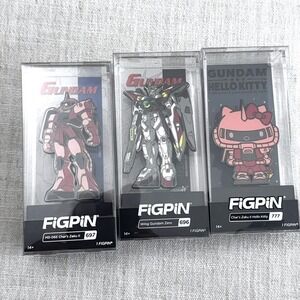 FiGPiN Gundam Hello Kitty Pin Set Wing Gundam 696 Zaku II 697 Hello Kitty 777